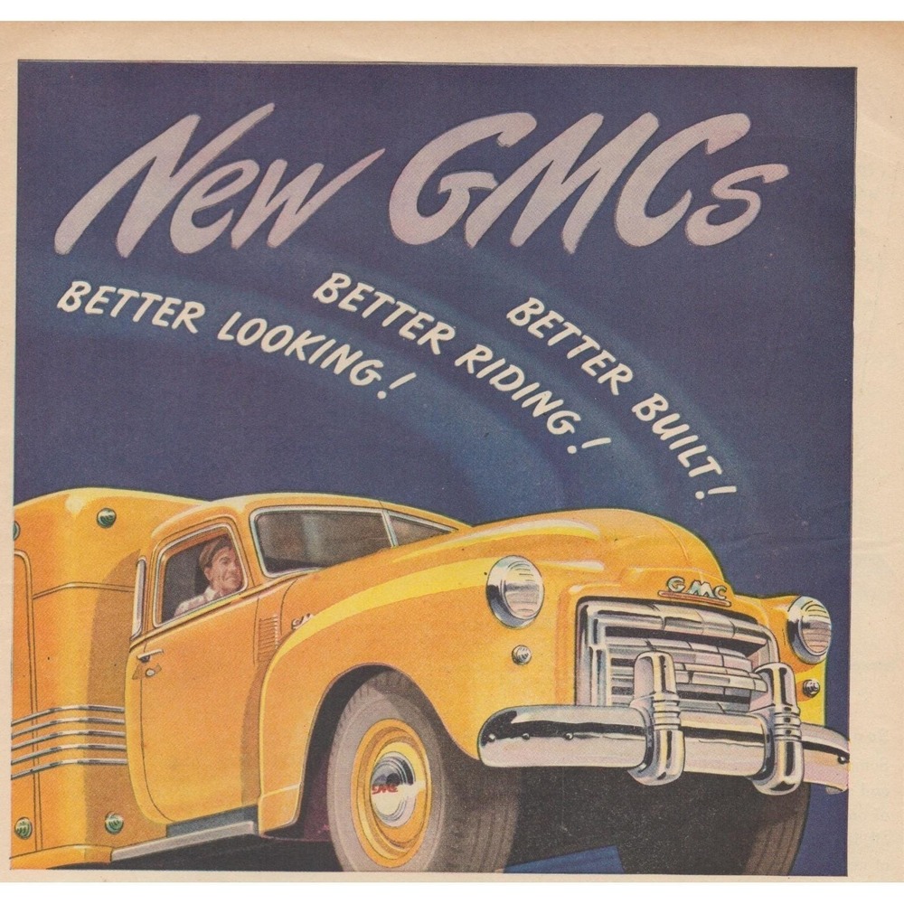 1947 GMC Trucks Vintage Print Ad Retro Truck Wall Art Mid Century Garage Decor‎